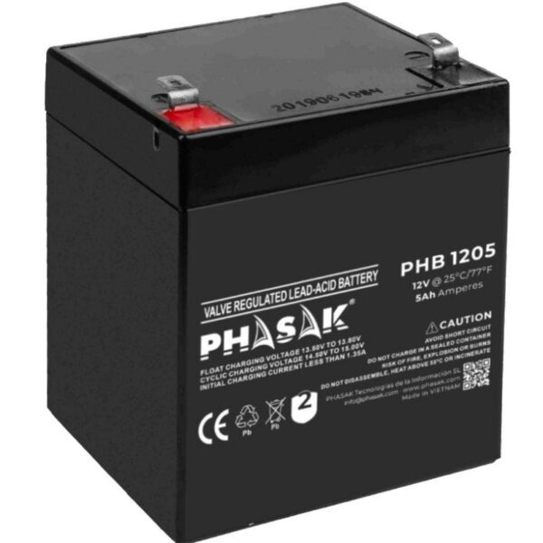 Batería Phasak PHB 1205 12V 5Ah - Compatible SAI/UPS