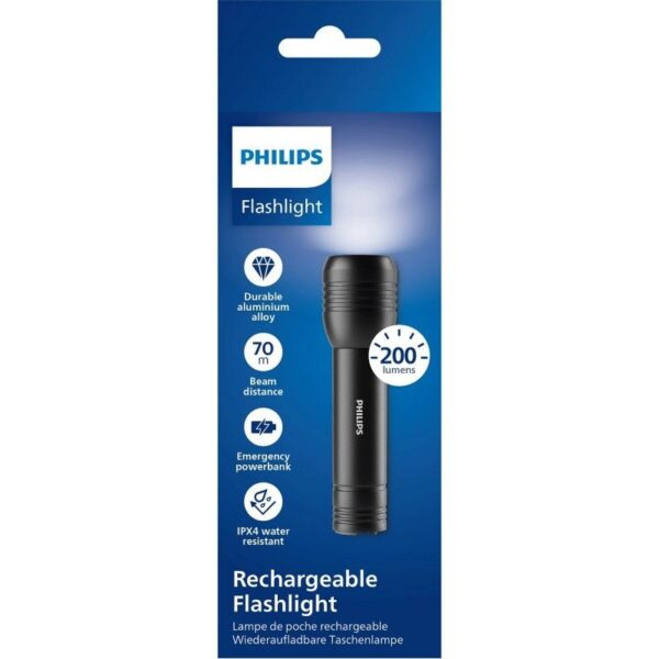 Linterna Philips SFL7003R - 200 Lúmenes, Recargable y Resistente al Agua