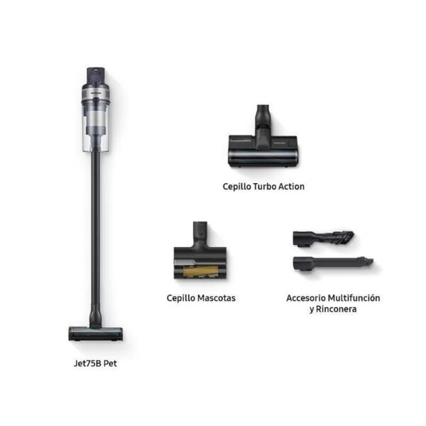 Aspirador Escoba Samsung Jet 75B Pet - 200W Succión, 60 Min Autonomía, Filtro 99.999%