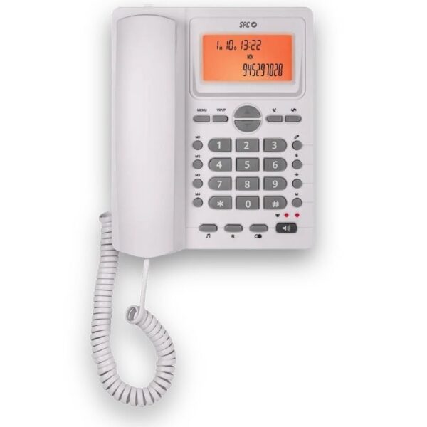 Teléfono Fijo SPC Office ID 2 3612B - Blanco con Pantalla Iluminada y 4 Memorias Directas