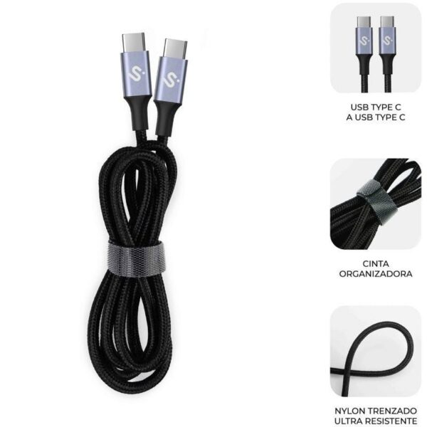 Cable USB-C a USB-C SUBBLIM PLUS 100W - Carga Rápida PD 3.0 & QC 3.0 - 1m - Negro