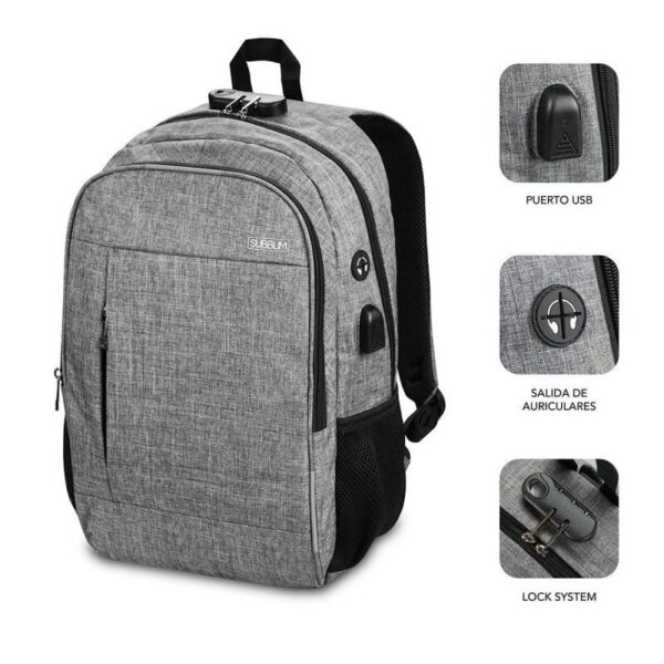 art_sub-mochi20bp-1ul0001_2 Mochila Urban Lock para Portátil 16" - Antirrobo, USB y Reflectante - Gris