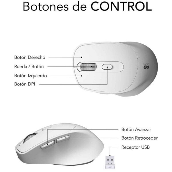 Ratón Ergonómico Inalámbrico Dual Bluetooth/2.4GHz - Batería Recargable 2400 DPI - Blanco