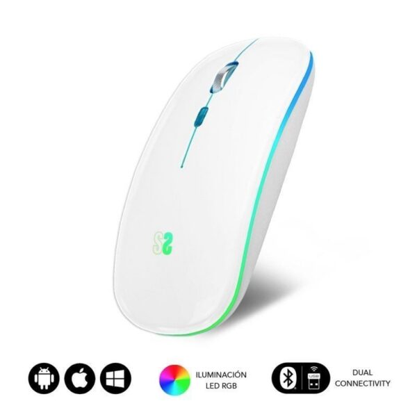 Ratón Inalámbrico Dual Bluetooth 1600 DPI con LED RGB - Blanco