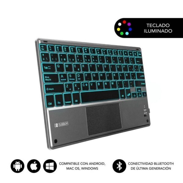 Teclado Inalámbrico Compacto con Touchpad y Retroiluminación - Negro/Gris