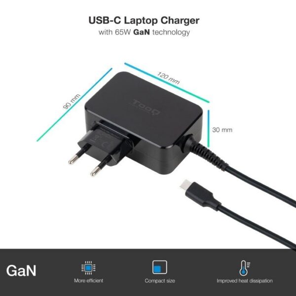 Cargador GaN TooQ 65W USB-C - Ultra Rápido y Compacto