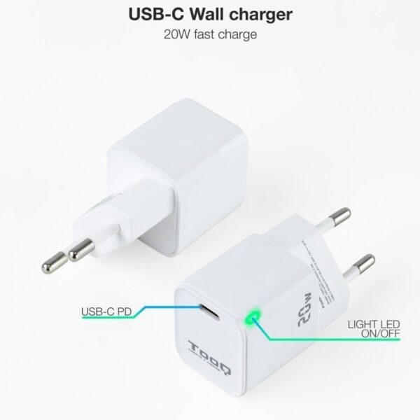 art_too-carga20tqwc-pd20wt_2 Cargador de Pared USB-C PD20W TooQ - Blanco - 20W Rápido