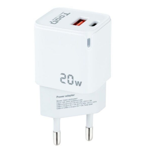 art_too-carga20tqwc-qcpd20wt_1-1 Cargador de Pared TooQ 20W USB-C/PD + USB-A, Blanco