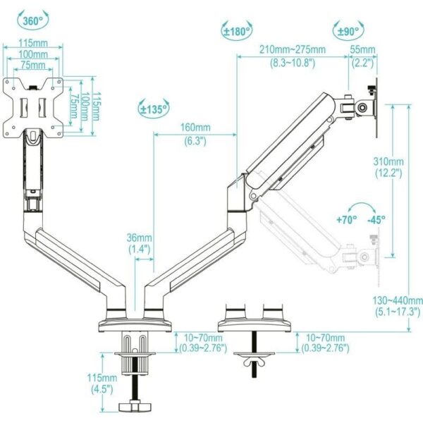 art_too-soporte20db1434tnr-w_2 Soporte de Mesa Giratorio e Inclinable TooQ DB1434TNR-W - Hasta 10kg