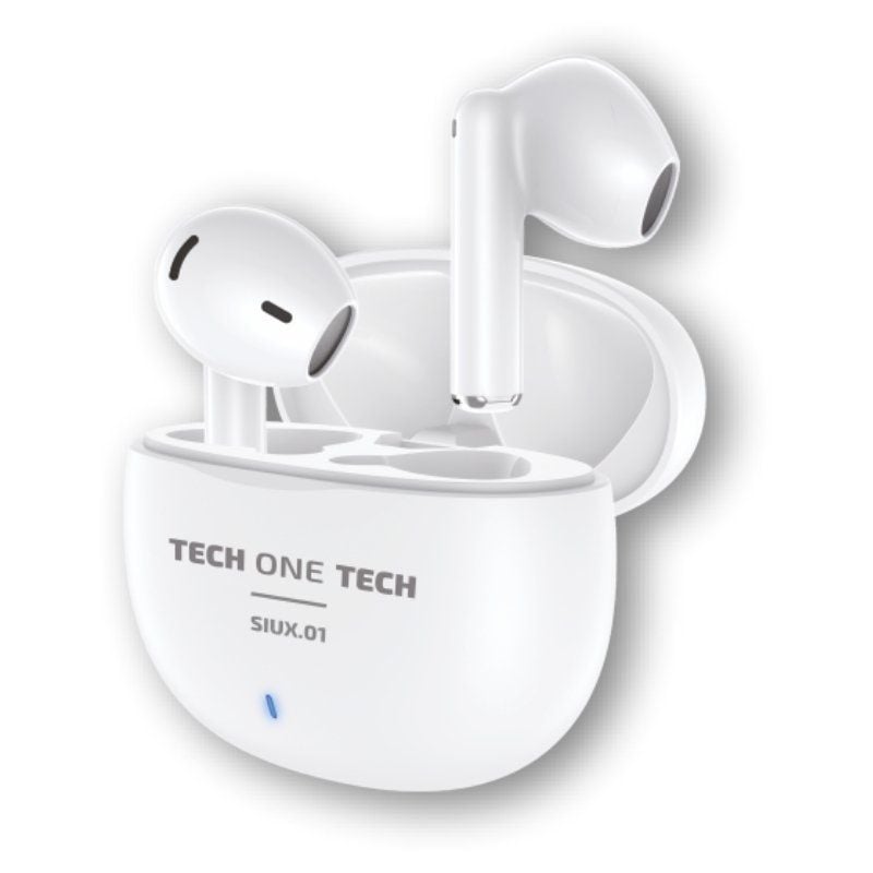 Auriculares Bluetooth Tech One TEC1401 - 20h Autonomía + Estuche de Carga - Blanco