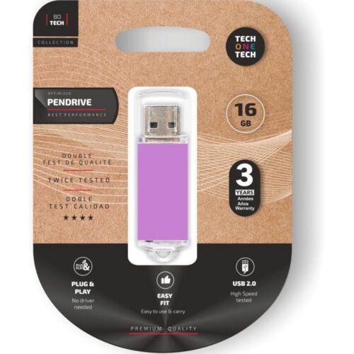 Pendrive 16GB Tech One USB 2.0 - Color Purpura Claro