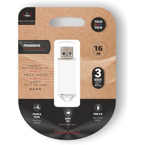 art_tot-basic20wh2016gb_1-1 Pendrive USB 2.0 Tech One 16GB - Blanco, Compacto y Rápido