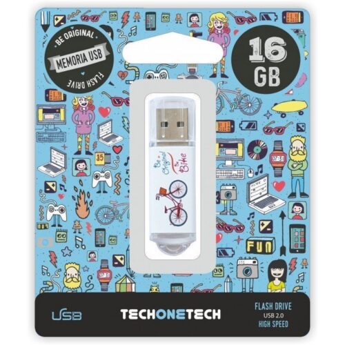 Pendrive 16GB Tech One Be Bike USB 2.0 - Metal y Ligero