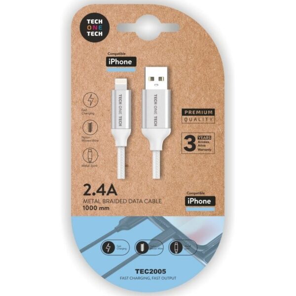 Cable USB 2.0 Lightning Tech One - 1m - Blanco - Alta Durabilidad