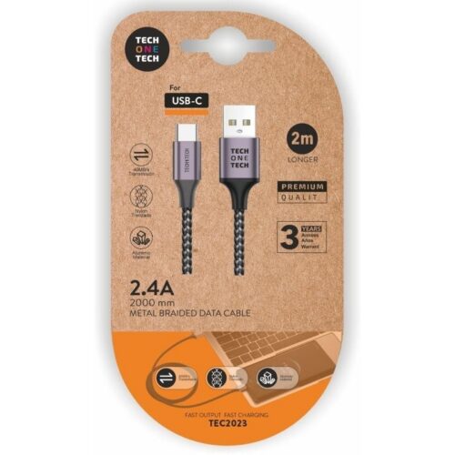 art_tot-cab20tec2023_1-1 Cable USB-C Tech One 2m - Carga Rápida y Resistente