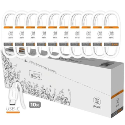 art_tot-cab20tec29532010u_1-1 Pack 10 Cables USB-C Tech One Tech Basik - 1m - Blanco
