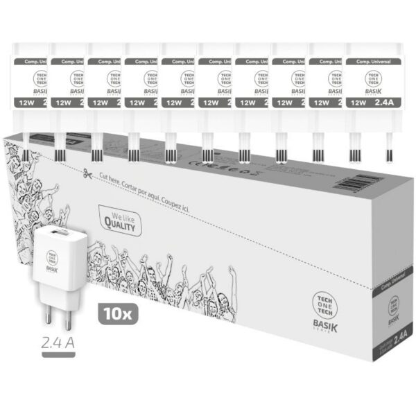 art_tot-carga20tec29542010u_2 Pack 10 Cargadores de Pared Tech One Tech Basik - 12W USB