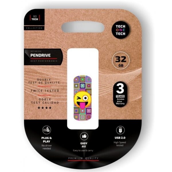 Pendrive 32GB Tech One - USB 2.0 con diseño emoji guiño