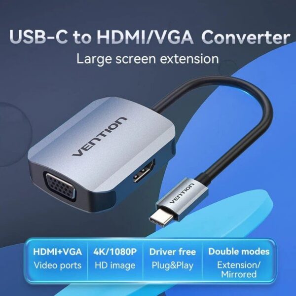 Conversor USB-C a HDMI/VGA 4K - Cable Adaptador Multifunción 15cm