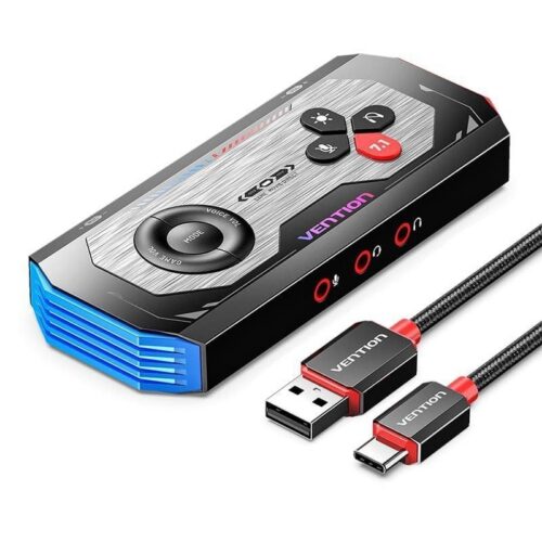 Tarjeta de Sonido Gaming Vention CVAB0 - USB-C, 7.1 Canales, Amplificador RGB