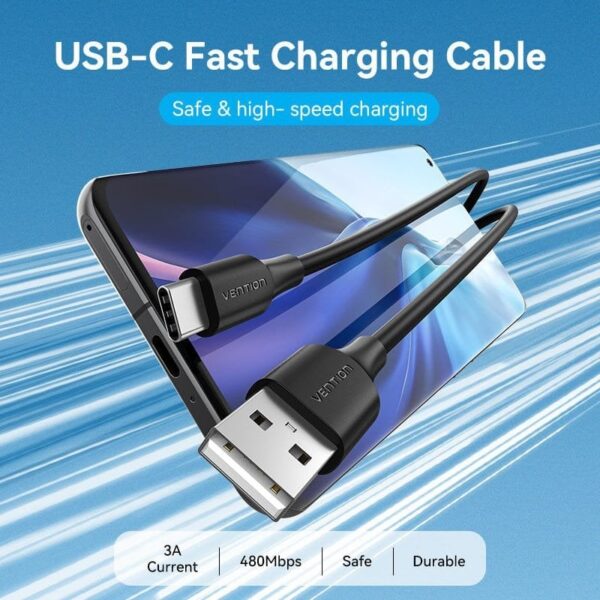 Cable USB 2.0 Tipo-C Vention - 1m, Negro - 480Mbps, 60W