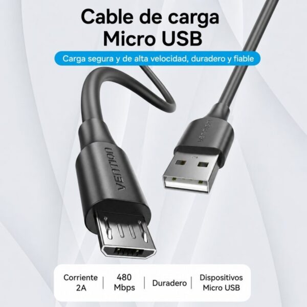 Cable USB 2.0 Macho a MicroUSB Macho 25cm - 480 Mbps - Negro