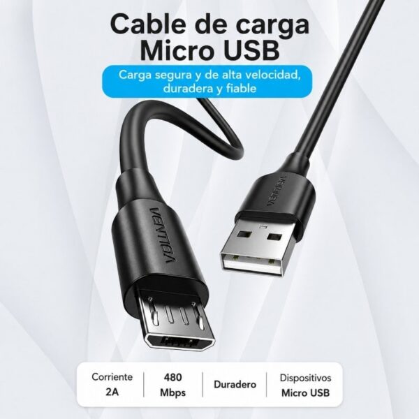 art_ven-cab20ctiwf_2 Cable USB 2.0 Vention CTIWF/ USB Macho - MicroUSB Macho/ Hasta 60W/ 480Mbps/ 1m/ Blanco