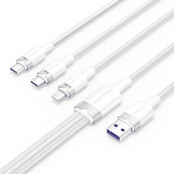 art_ven-cab20ctpwg_1-1 Cable USB 2.0 Lightning Vention CTPWG/ USB Macho/ USB Tipo-C Macho - MicroUSB Macho - Lightning Macho/ 1.5m/ Blanco
