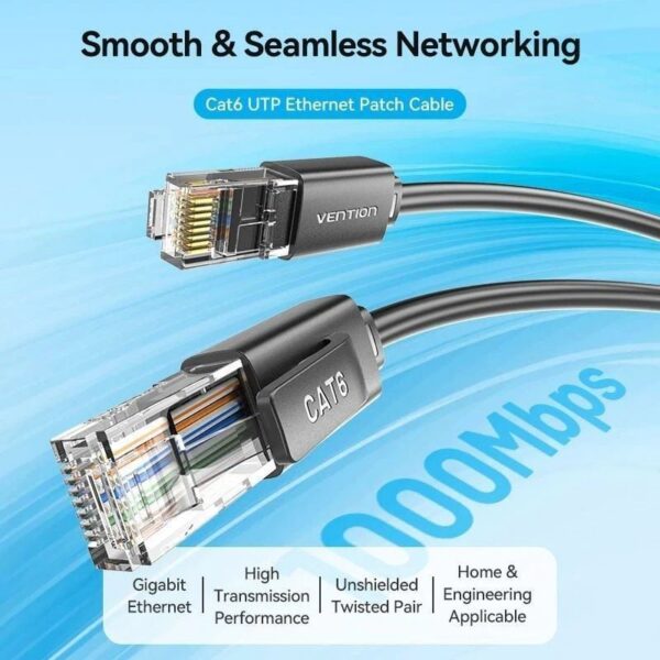 art_ven-cab20ibrbd_2 Cable de Red RJ45 UTP Vention IBRBD Cat.6 - 50cm Negro - Alta Velocidad 1000Mbps