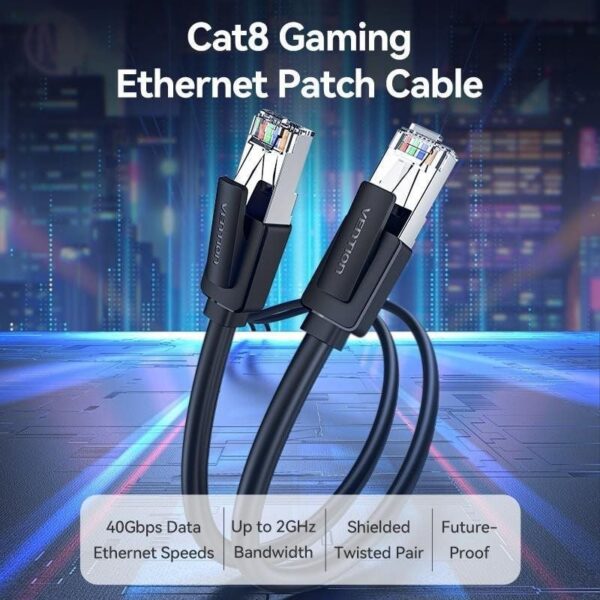 Cable Ethernet Cat8 SFTP Vention 3m - 40Gbps, Ideal para Gaming y Redes de Alta Velocidad