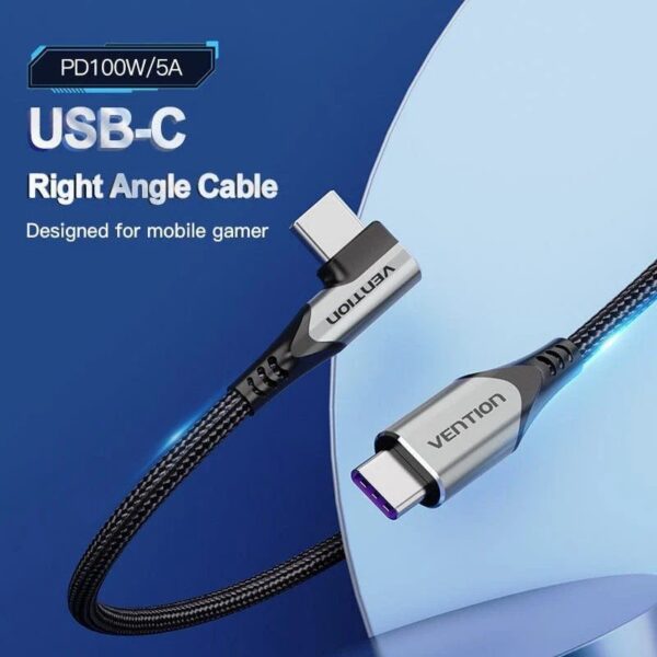 Cable USB-C 90° Vention TAKHF - 1m, 100W, 480Mbps - Gris