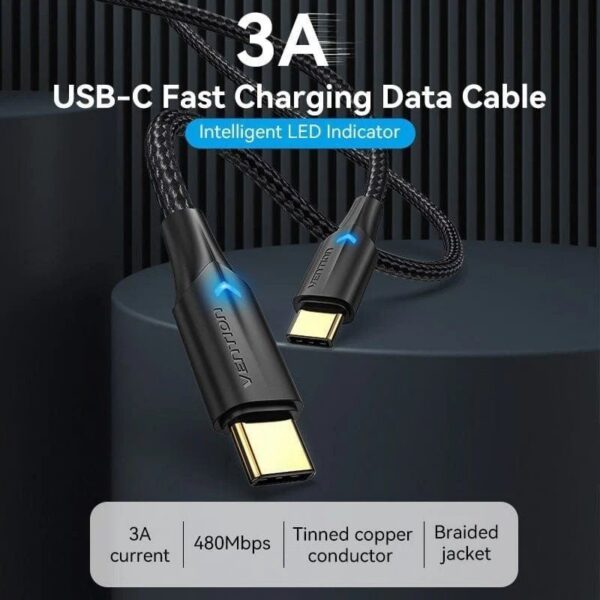 art_ven-cab20taubg_2 Cable USB-C a USB-C 3A Vention - Carga Rápida 60W, 480Mbps, 1.5m, Negro