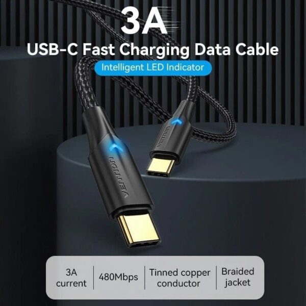 art_ven-cab20taubh_2 Cable USB-C a USB-C 3A Vention - Carga Rápida 60W y 480Mbps - 2m Negro