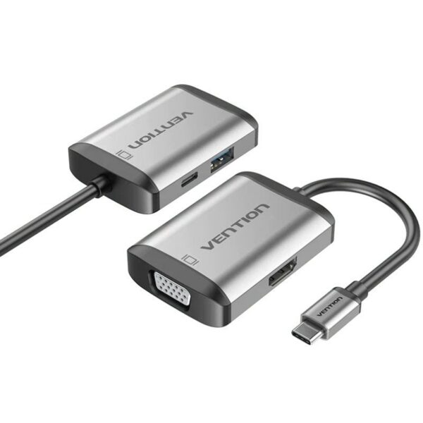 Dockstation Vention TFAHB - 4 Puertos (USB, HDMI, VGA, USB-C PD) - 15cm - Gris