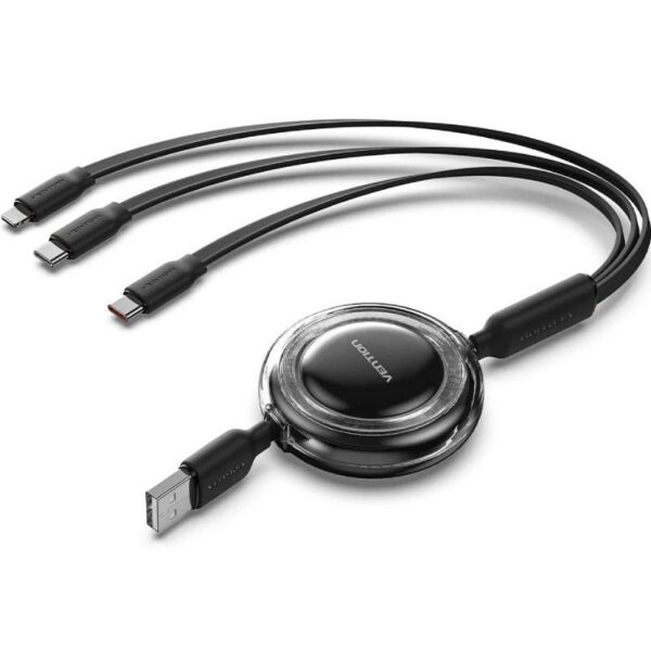 Cable USB Retráctil Vention TRJBBE - 3 en 1 (Lightning + 2x USB-C) 17.5W 10Gbps 1.1m
