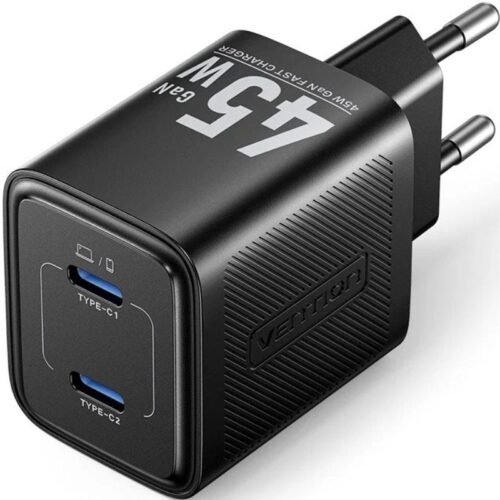 art_ven-carga20fefb0-eu_1 Cargador de Pared GaN Vention 45W - 2xUSB-C, Rápido y Compacto