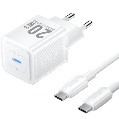Cargador de Pared GaN Vention TZ-FEPW0-EU-01/ 1xUSB Tipo-C + Cable USB Tipo-C/ 20W