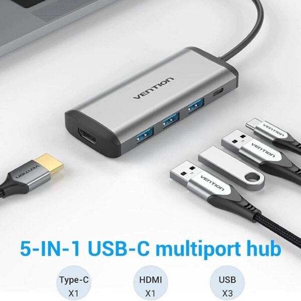 Docking Station USB-C Vention CNBHB - 4K HDMI, 3xUSB, Carga Rápida