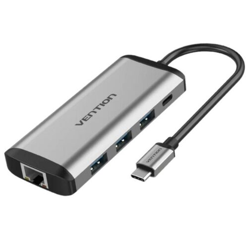 Docking USB Tipo-C Vention THAHB/ 1xHDMI 4K/ 3xUSB/ 1xUSB Tipo-C PD/ 1xRJ45/ 1xLector tarjetas/ 1xAudio/ Gris