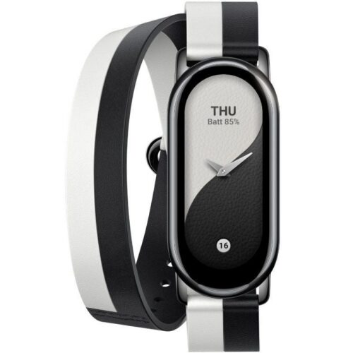 Correa de Cuero Doble Vuelta para Xiaomi Mi Band 8 - Blanco y Negro