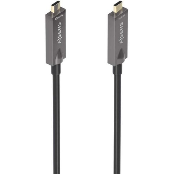 Cable USB 3.1 Tipo-C Aisens AOC A157-0882/ USB Tipo-C Macho - USB Tipo-C Macho/ Hasta 60W/ 10Gbps/ 10m/ Negro