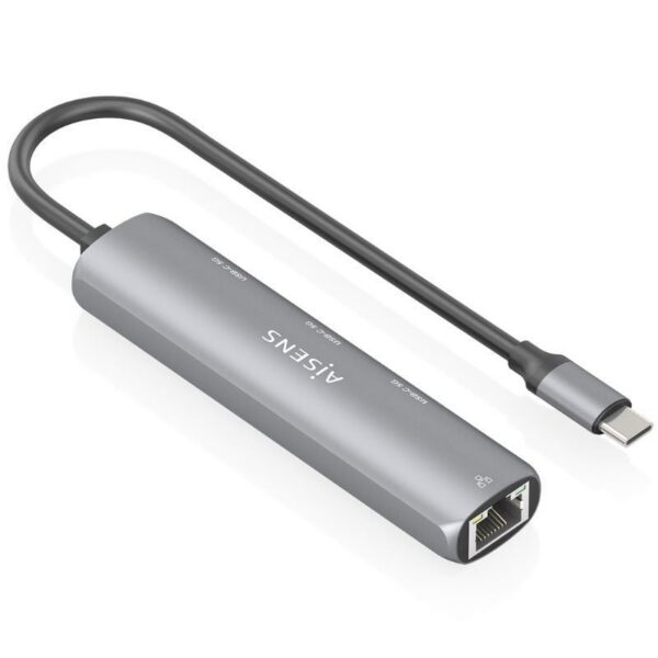Hub USB Tipo-C Aisens ASUC-4P041-GR/ 3xUSB Tipo-C/ 1xRJ45/ Gris