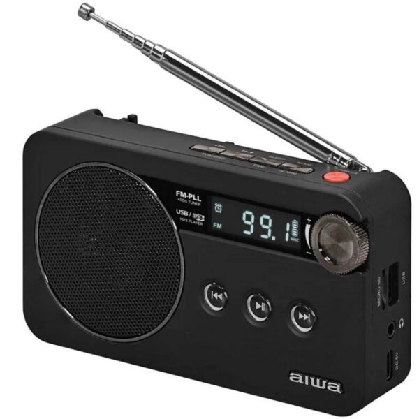 Radio Portátil Aiwa RS-77PLLBK - Reproductor MP3 con Batería Recargable y USB