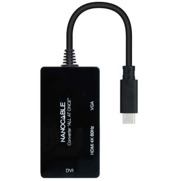 art_nan-adp20102016204301-all_2 Conversor Nanocable 10.16.4301-ALL/ USB Tipo-C Macho - HDMI Hembra - DVI-I Hembra - VGA Hembra/ 20cm/ Negro