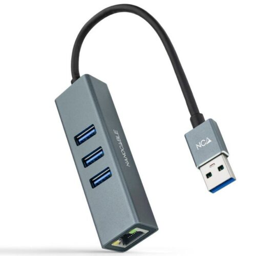Hub USB 3.0 con Ethernet Gigabit y 3 Puertos USB - 15 cm - Gris