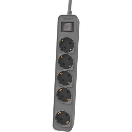 art_phil-regleta20chp2154b2010_1 Regleta con Interruptor Philips CHP2154G/10/ 5 Tomas de corriente/ Cable 1.5m/ Gris