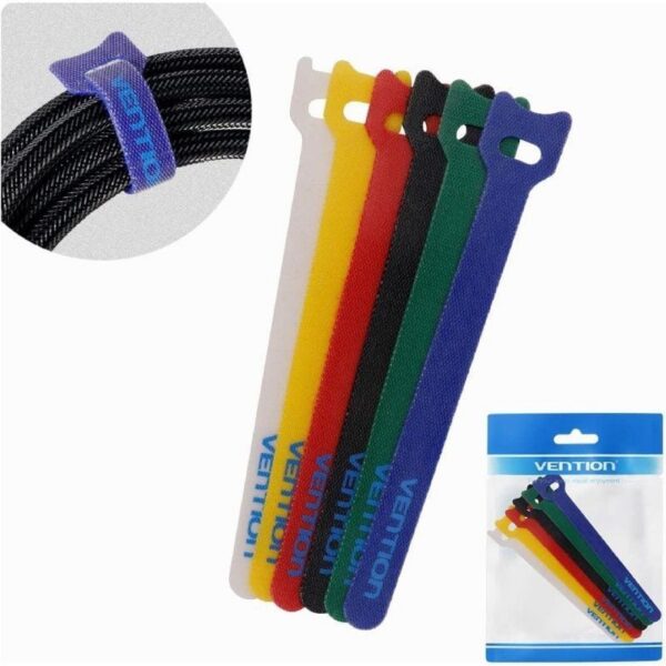 Tiras Organizadoras de Cables Vention - Pack de 6 (15cm) - Velcro Reutilizable