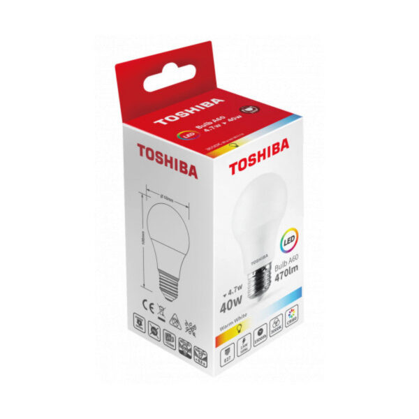 Bombilla LED TOSHIBA  E27 A60 4.7W 470Lm Blanco Cálido [TO-DELS-BL344P7B0AE21]