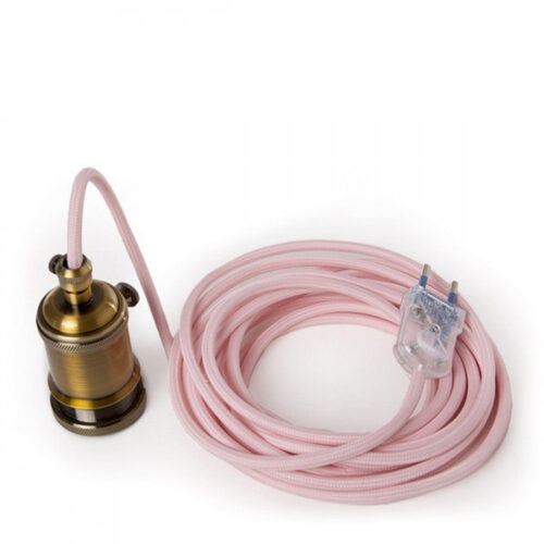 Pendel E27 Cable 5000Mm Rojo 3 X 0,75 Portalámparas Interruptor Rotativo Latón - Enchufe [AM-AT530]