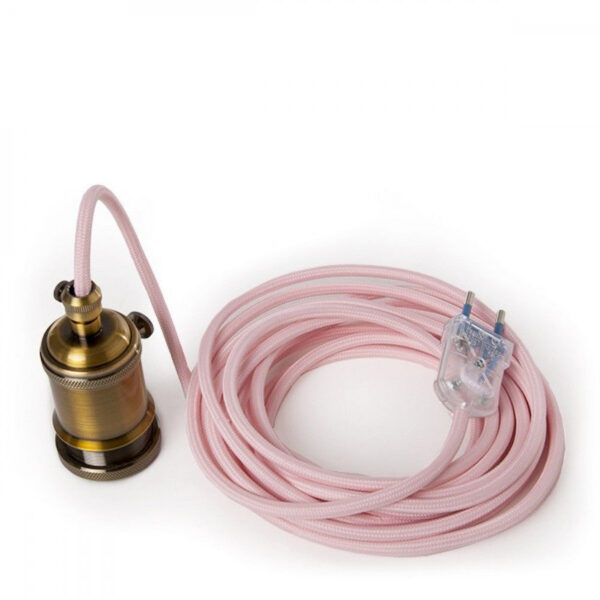 Pendel E27 Cable 5000Mm Rojo 3 X 0,75 Portalámparas Interruptor Rotativo Latón - Enchufe [AM-AT530]